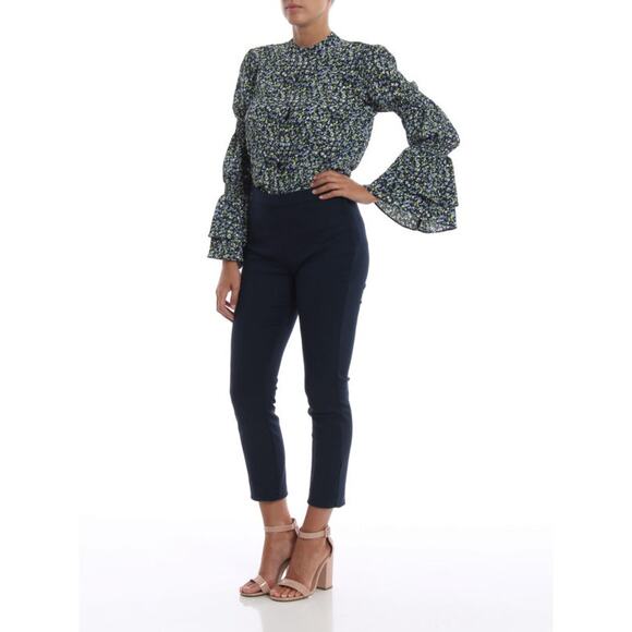 Michael Kors Floral Crepe Long Bell Sleeves Collarless Button Down Blouse XXS - Picture 1 of 7